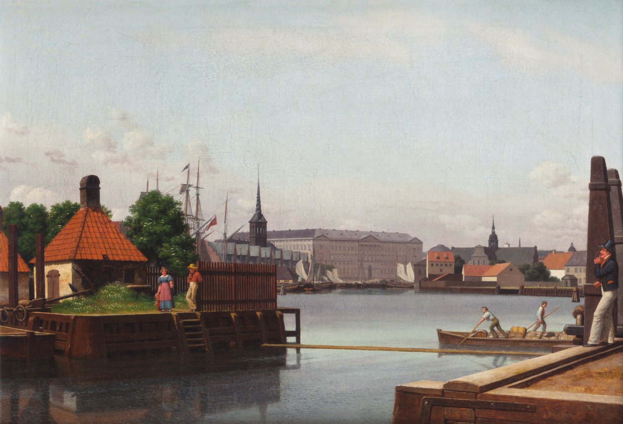 Die Börse, Christiansborg und Holmens Kirche, gesehen vom Standort der Asiatischen Gesellschaft von Christoffer Wilhelm Eckersberg