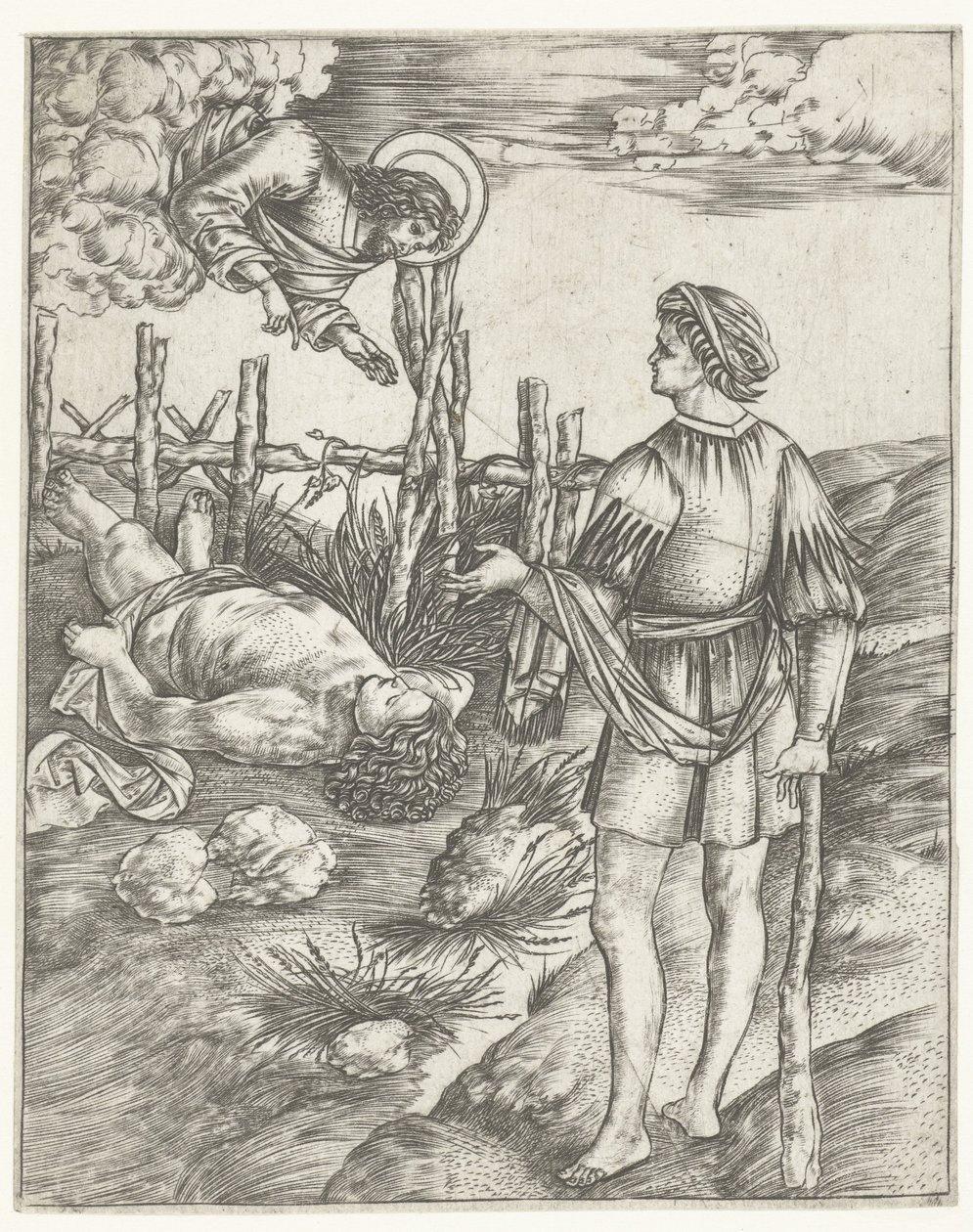 Gott spricht zu Kain, der neben dem toten Körper von Abel steht von Christoforo di Michele Robetta