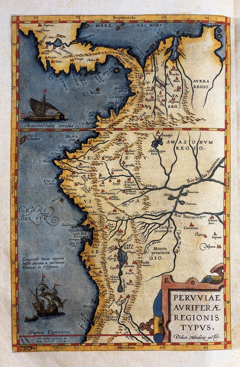 Karte von Peru, aus den Aufzeichnungen der Expedition von Hernando de Soto 1570 von Christophe Plantin