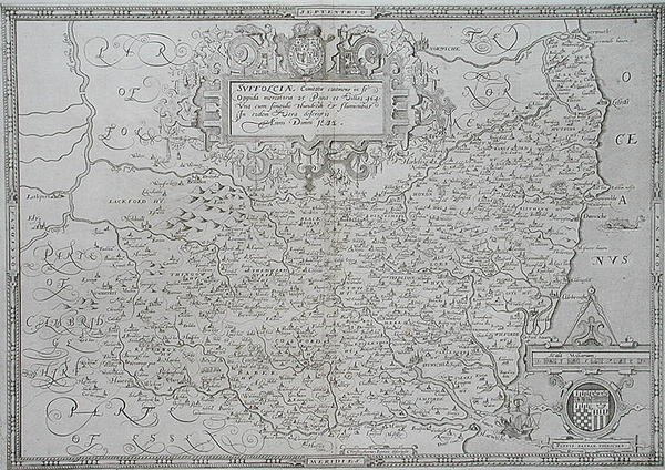 Karte von Suffolk, graviert von William Web von Christopher (after) Saxton