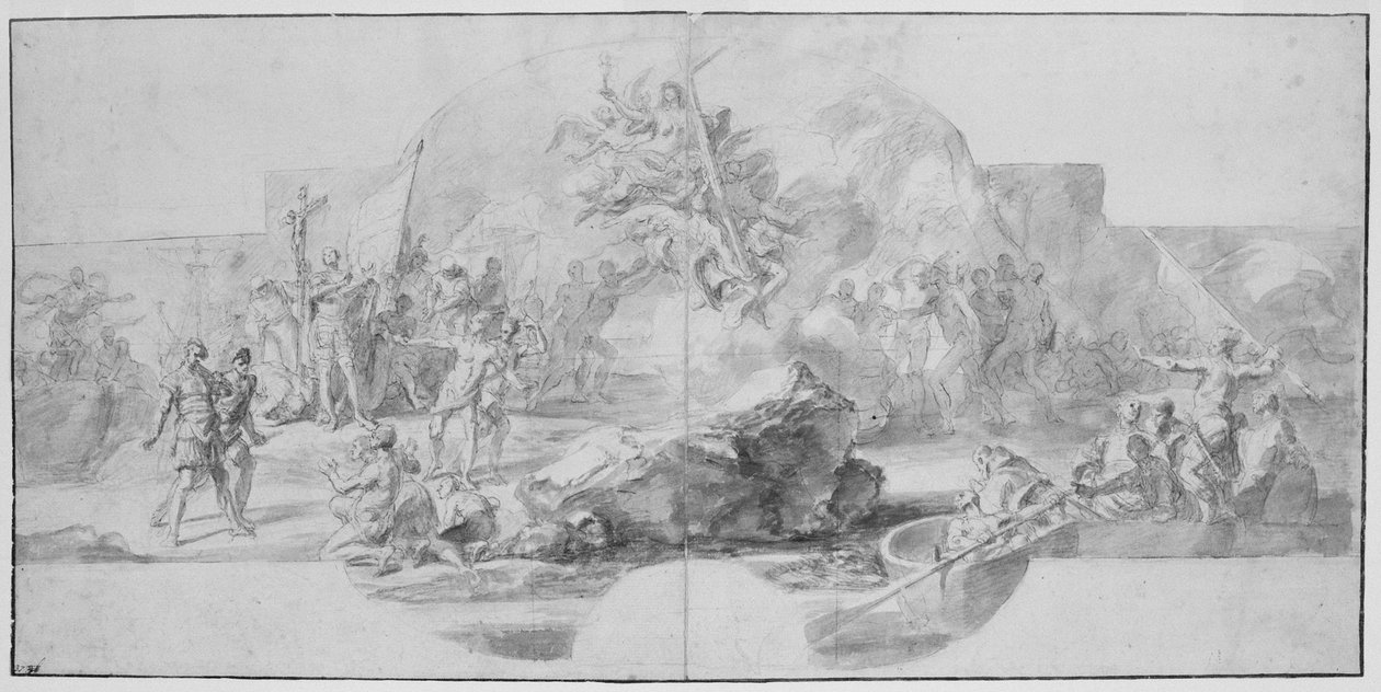 Die Landung von Kolumbus in Amerika, Studie für ein Gemälde (1777 zerstört) für die Sala del Minor Consiglio, Palazzo Ducale, Genua von Christopher Columbus