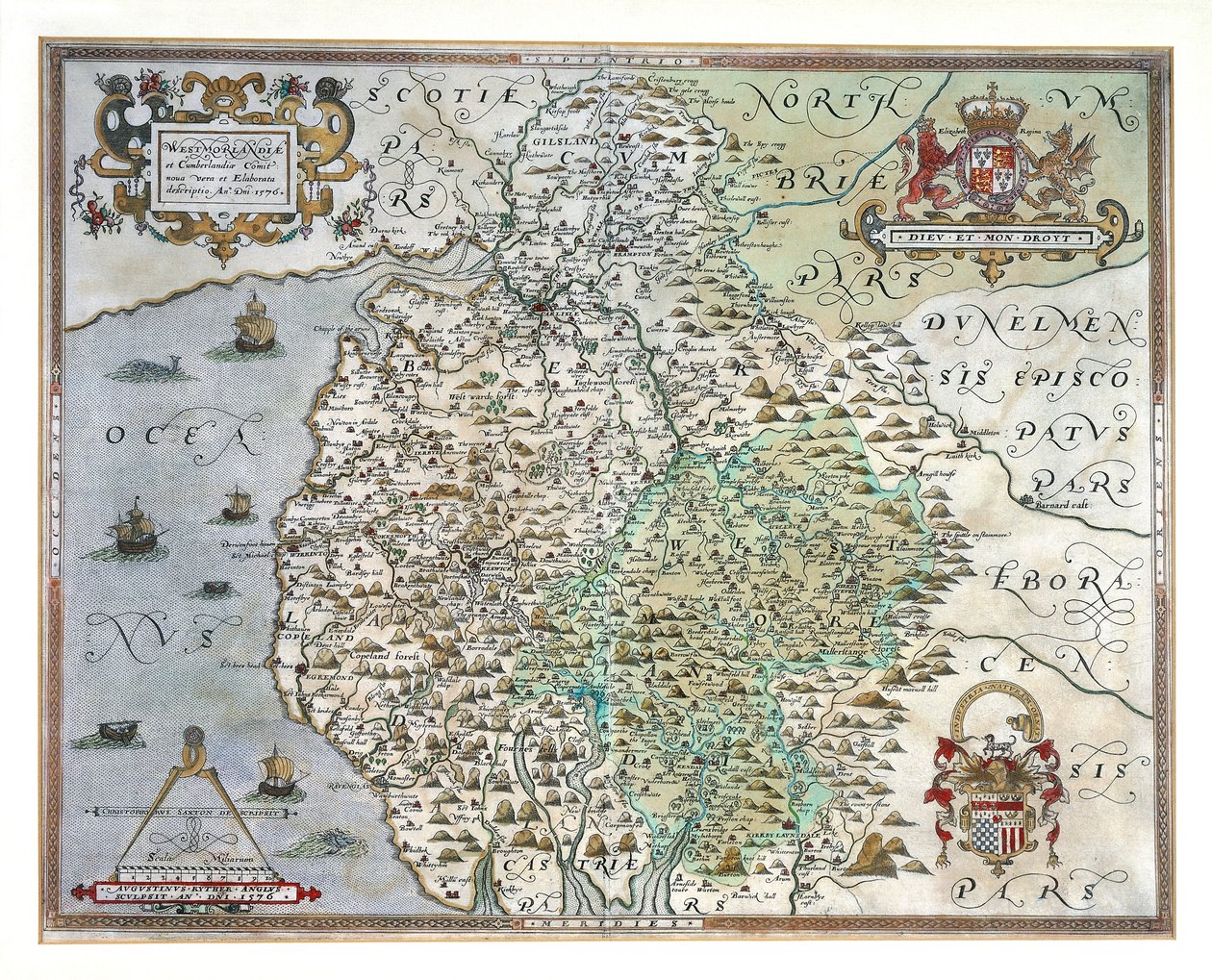 Eine Karte von Westmorland und Cumberland, 1576 von Christopher Saxton
