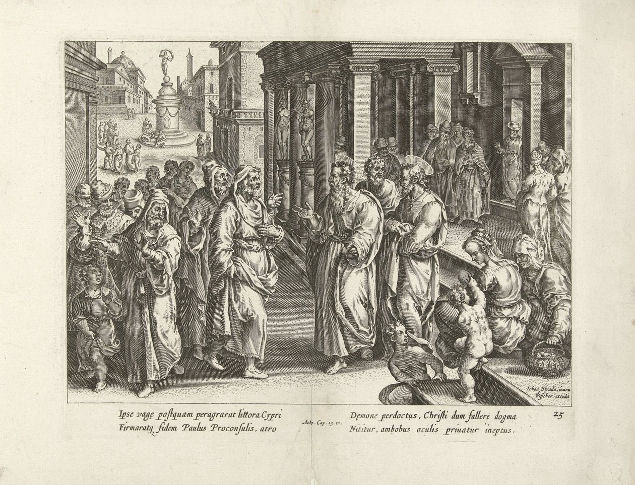 Paulus streitet mit dem Zauberer Elymas von Claes Jansz. Visscher (II) (workshop of)
