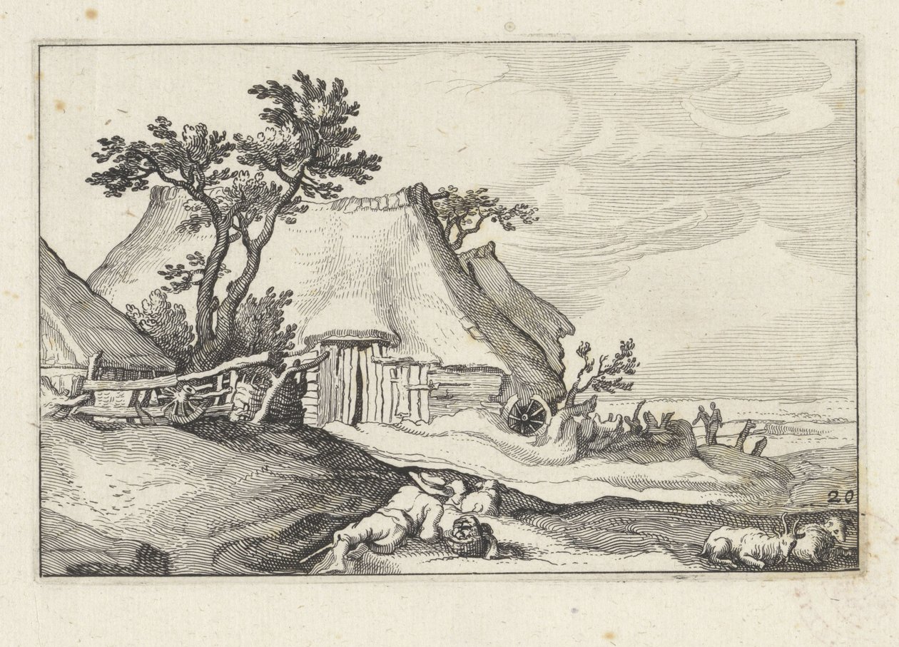 Bauernhof und Hirte mit Schafen und Ziege (Landschaften mit Bauernhöfen) von Claes Jansz. Visscher (II)