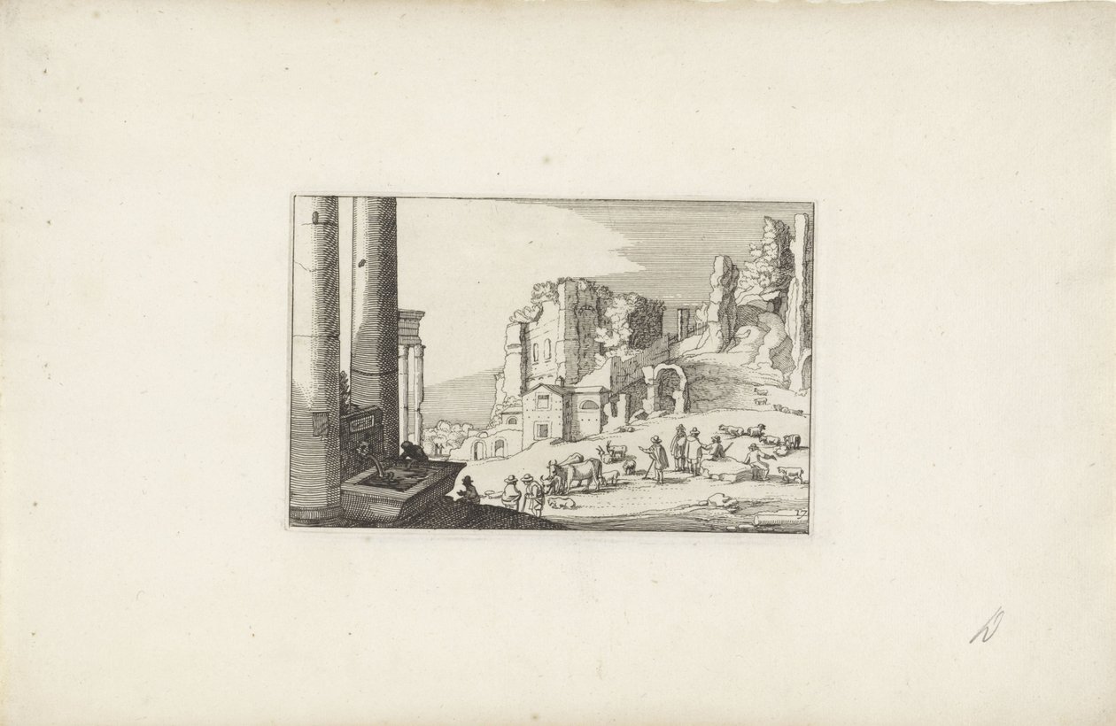 Hügellandschaft mit einem Brunnen und Hirten von Claes Jansz. Visscher (II)