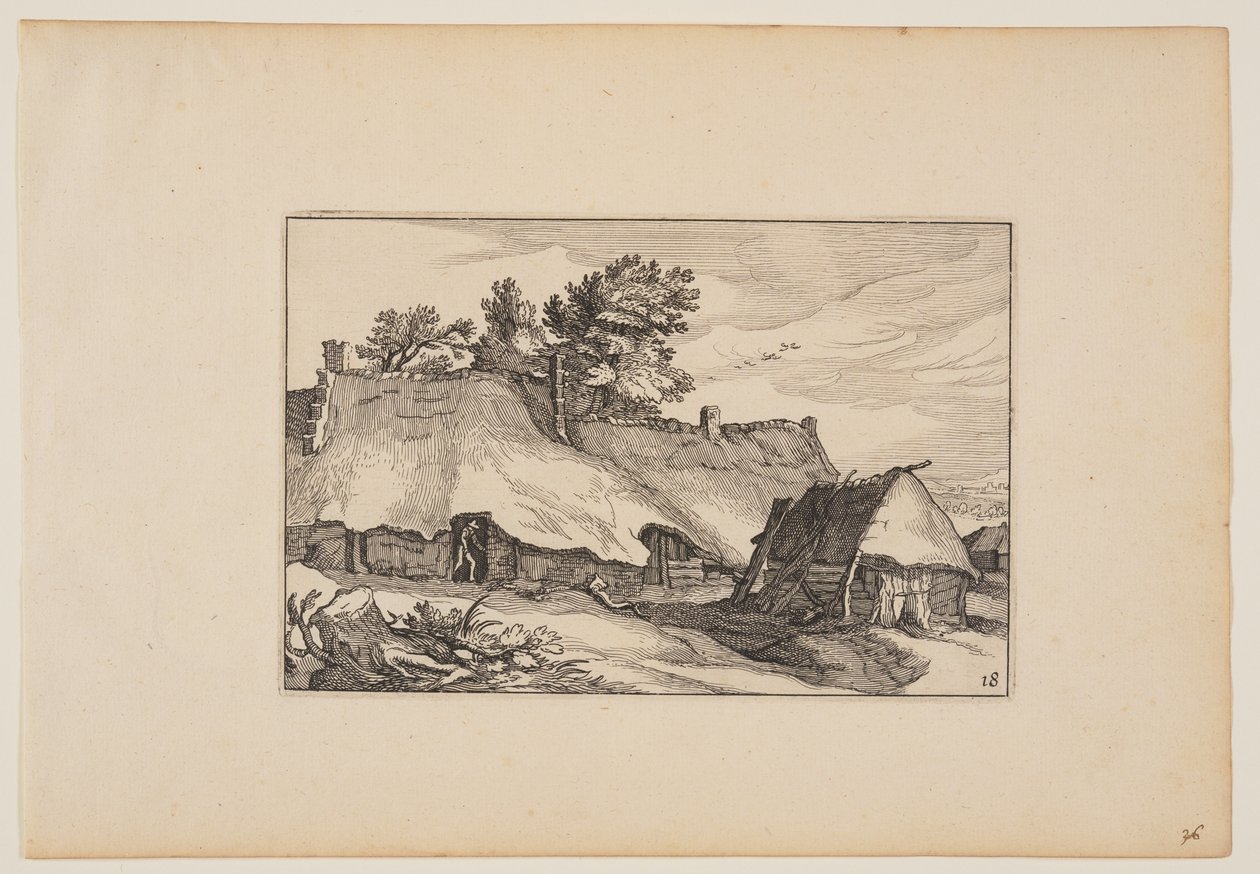 Ein Bauernhof, Mann in der Tür, aus Landschaften von Claes Jansz. Visscher