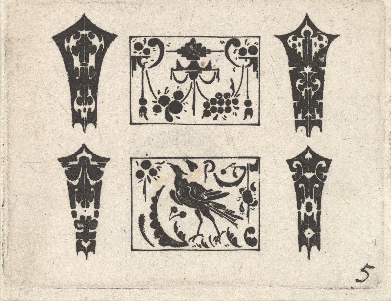 Schwarzarbeit-Druck mit einem symmetrischen Schweifwerk-Muster, ca. 1620 von Claes Jansz Visscher
