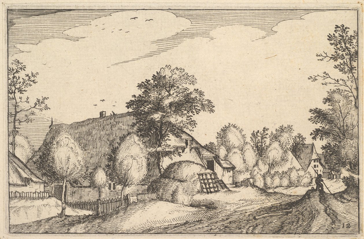Dorfstraße, Platte 12 aus Regiunculae et Villae Aliquot Ducatus Brabantiae, ca. 1610 von Claes Jansz Visscher