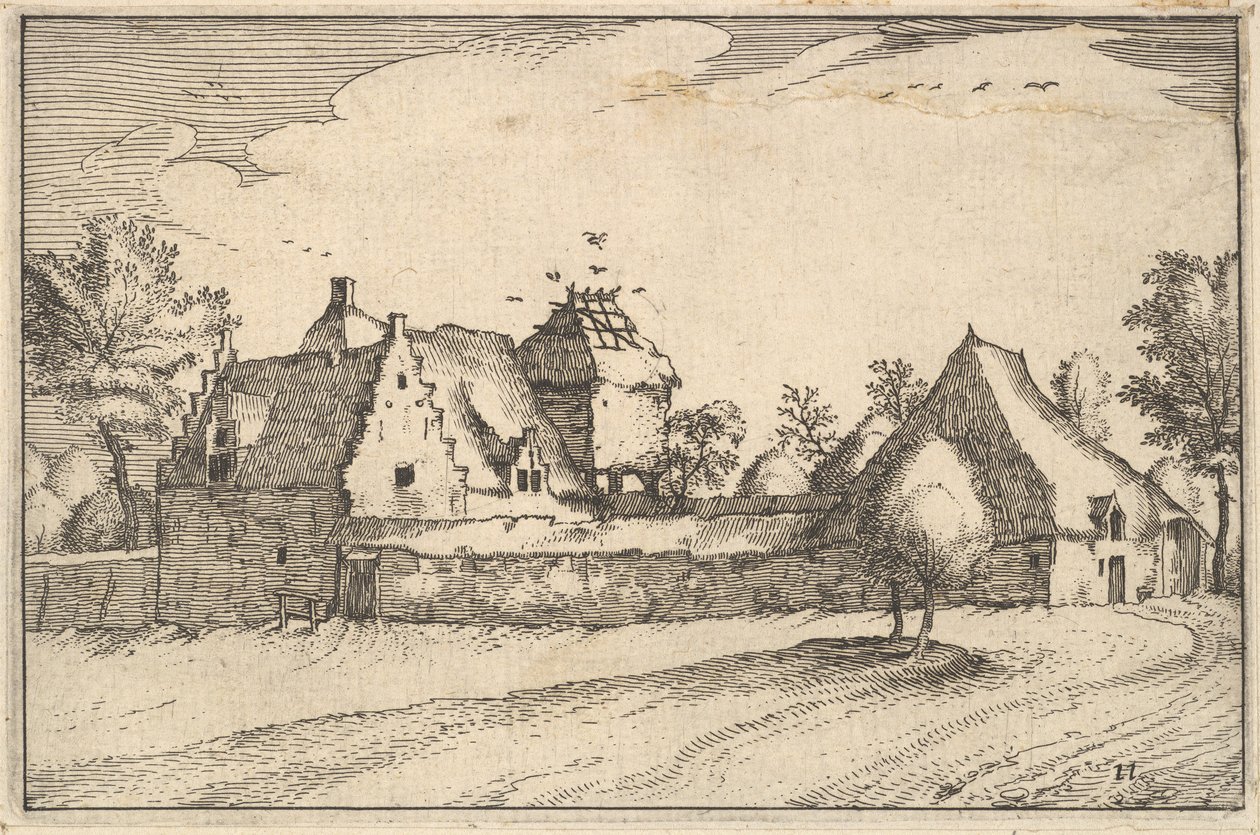 Ummauerter Bauernhof, Platte 11 aus Regiunculae et Villae Aliquot Ducatus Brabantiae von Claes Jansz Visscher