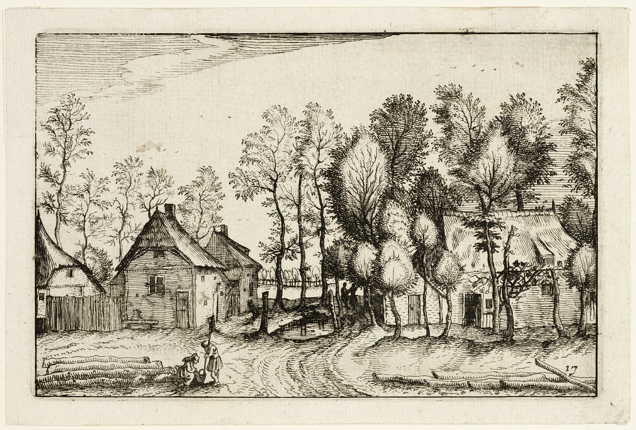 Landschaft mit gefällten Bäumen, Tafel siebzehn nach Bilder von Bauernhöfen, Landhäusern und rustikalen Dörfern (Praediorum villarum et rusticarum casularum icones) von Claes Jansz. Visscher II