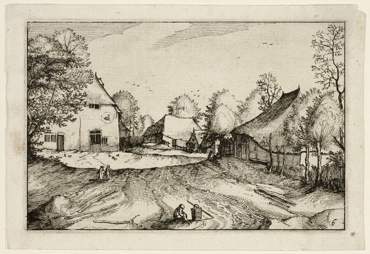 Der Schwanenwirt, Platte sechs nach Bilder von Bauernhöfen, Landhäusern und rustikalen Dörfern (Praediorum villarum et rusticarum casularum icones) von Claes Jansz. Visscher II
