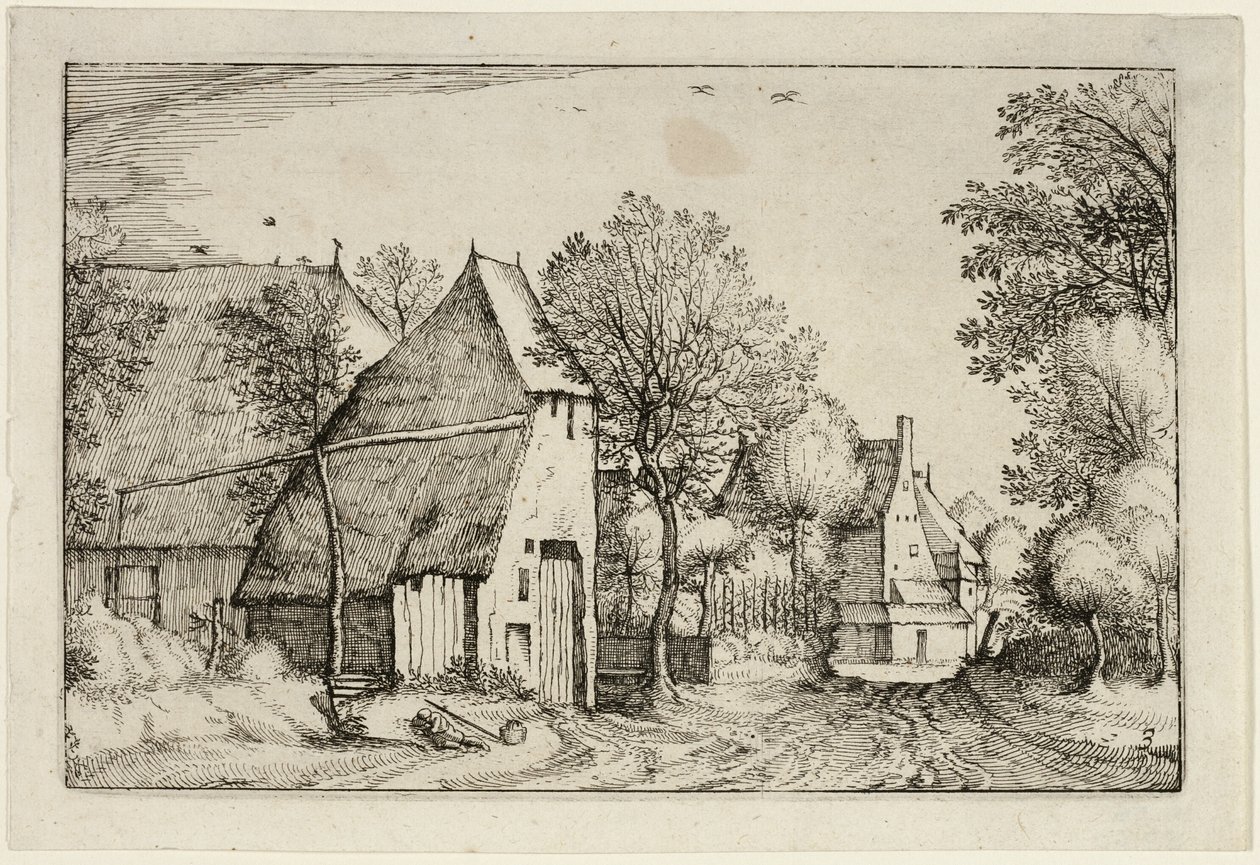 Dorfstraße, Tafel drei nach Bilder von Bauernhöfen, Landhäusern und rustikalen Dörfern von Claes Jansz. Visscher II