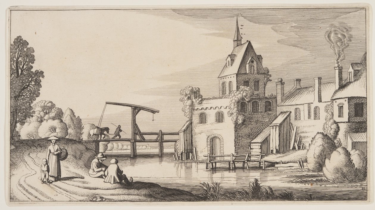 Dorf an einem Fluss, aus Landschaften (Playsante Lantschappen) von Claes Jansz. Visscher II