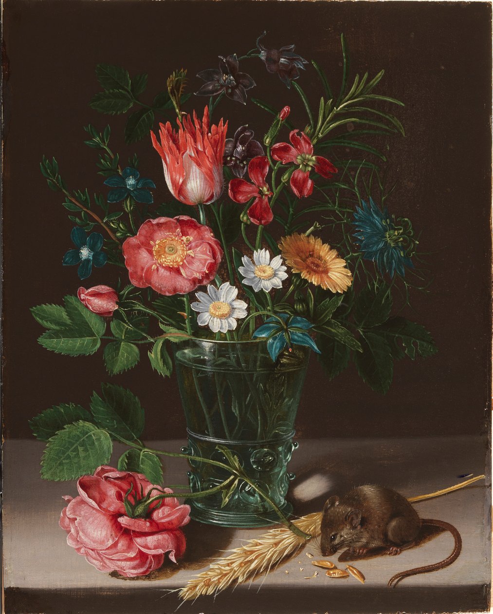Blumen in einer Vase mit einer nagenden Maus von Clara Peeters