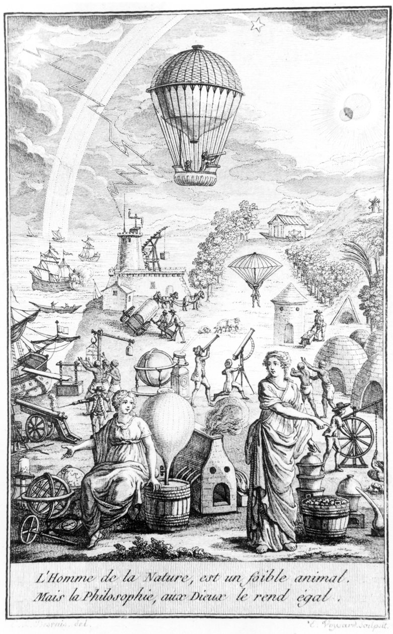 Allegorie während der Französischen Revolution, die die Vorteile technischer und wissenschaftlicher Entdeckungen für die Menschheit darstellt von Claude Louis Desrais