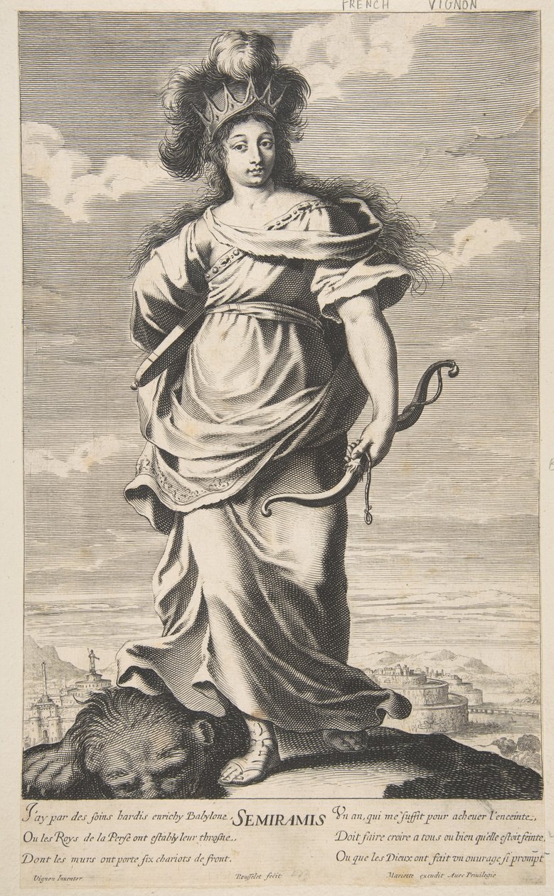 Semiramis aus Les Sept Merveilles du monde, ca. 1639-40 (Radierung & Gravur) von Claude (after) Vignon
