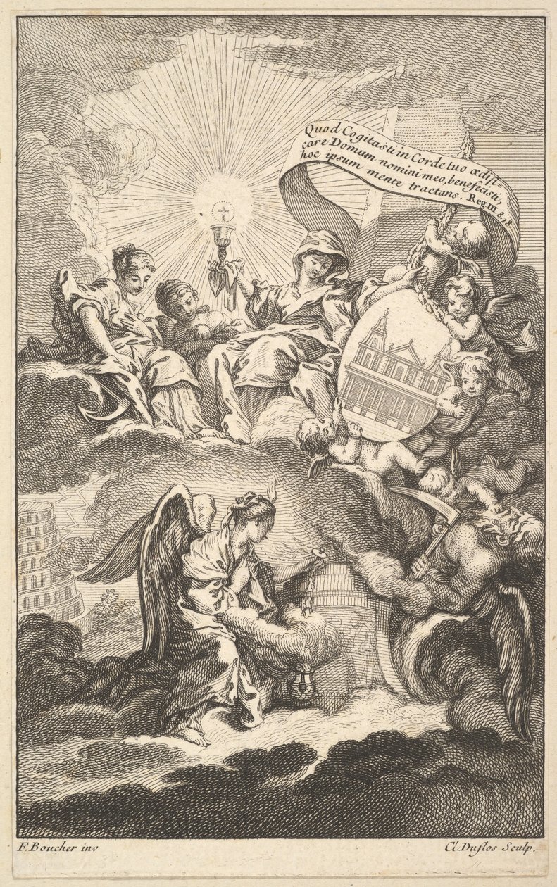 Frontispiz, aus Der Bau von St. Sulpice von Alexis Piron, ca. 1744 von Claude Augustin Duflos
