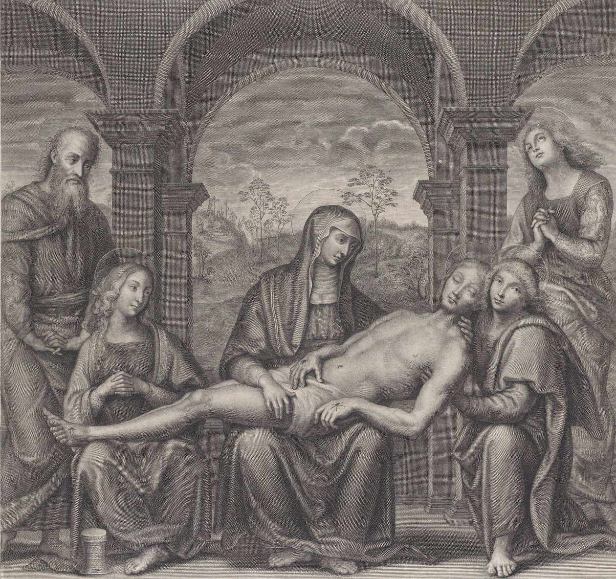 Christus im Grab, ruhend auf dem Schoß der Jungfrau, nach Perugino, ca. 1685-1727 von Claude Duflos