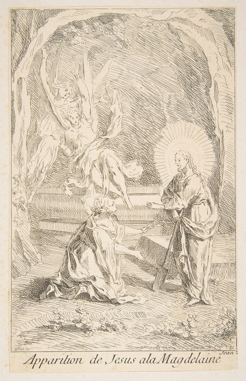 Christus erscheint Maria Magdalena. Schöpfer: Claude Gillot, Jacques Gabriel Huquier von Claude Gillot, Jacques Gabriel Huquier