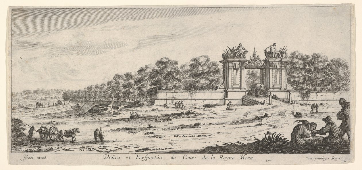 Ansicht des Tores der Residenz der Königinmutter, aus der Serie Ansichten und neue..., ca. 1644 von Claude Goyrand