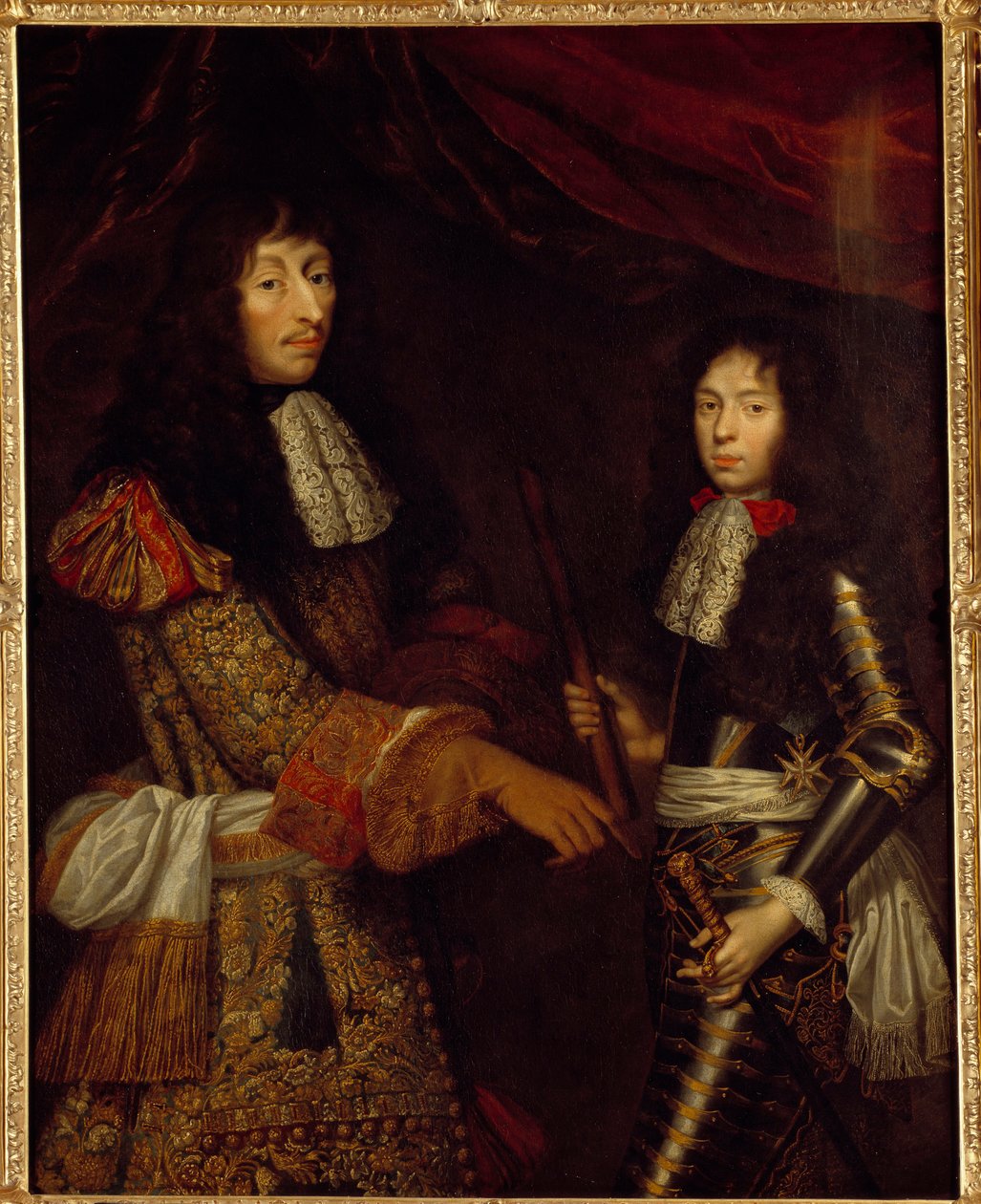 Porträt von Louis II. Prinz von Bourbon (Bourbon-Conde) (1621-1686) bekannt als der Große Conde und sein Sohn Henri Jules Herzog von Enghien (1643 - 1709). Gemälde von Claude Lefebvre (1632-1675) von Claude Lefebvre