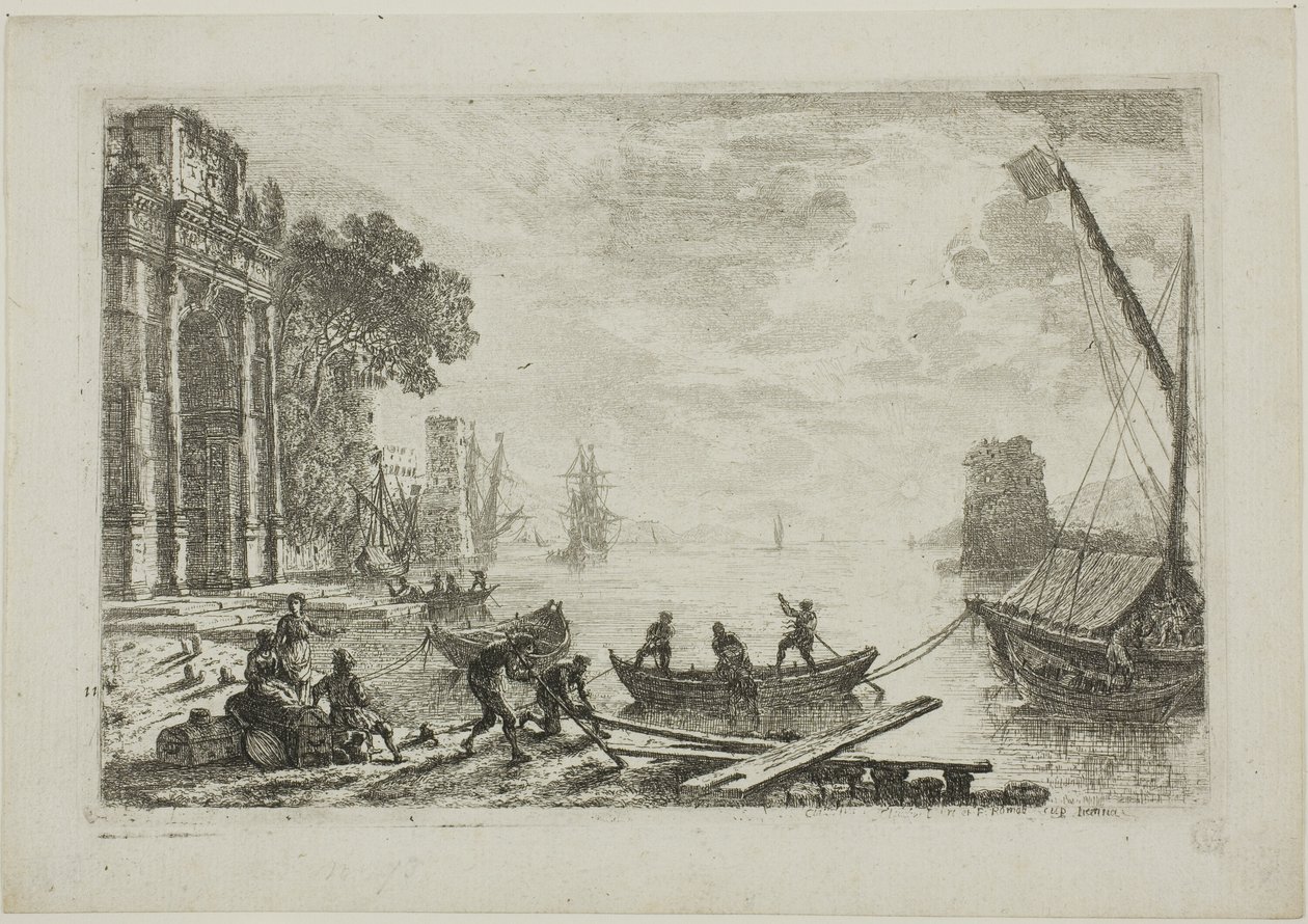 Hafenszene mit aufgehender Sonne von Claude Lorrain