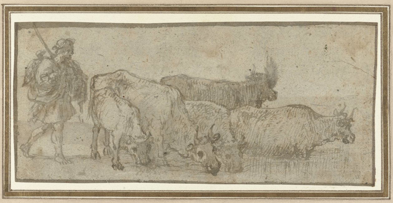 Hirte mit seiner Rinderherde an einem Wasserloch von Claude Lorrain