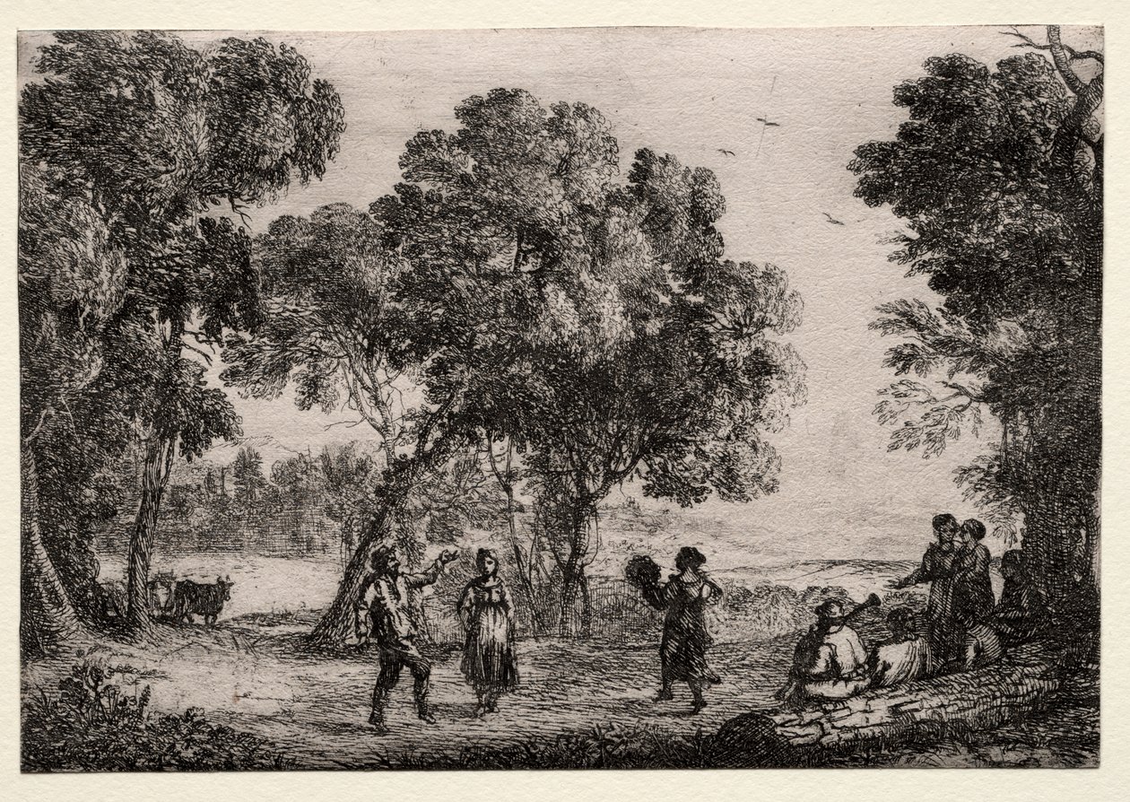 Landschaft mit einem Bauerntanz (kleine Platte) von Claude Lorrain
