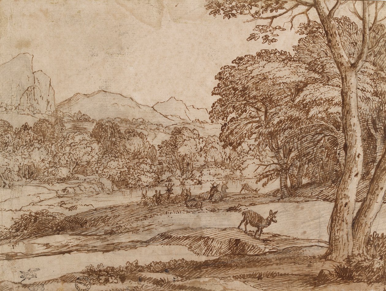 Landschaft mit einer Hirschherde von Claude Lorrain