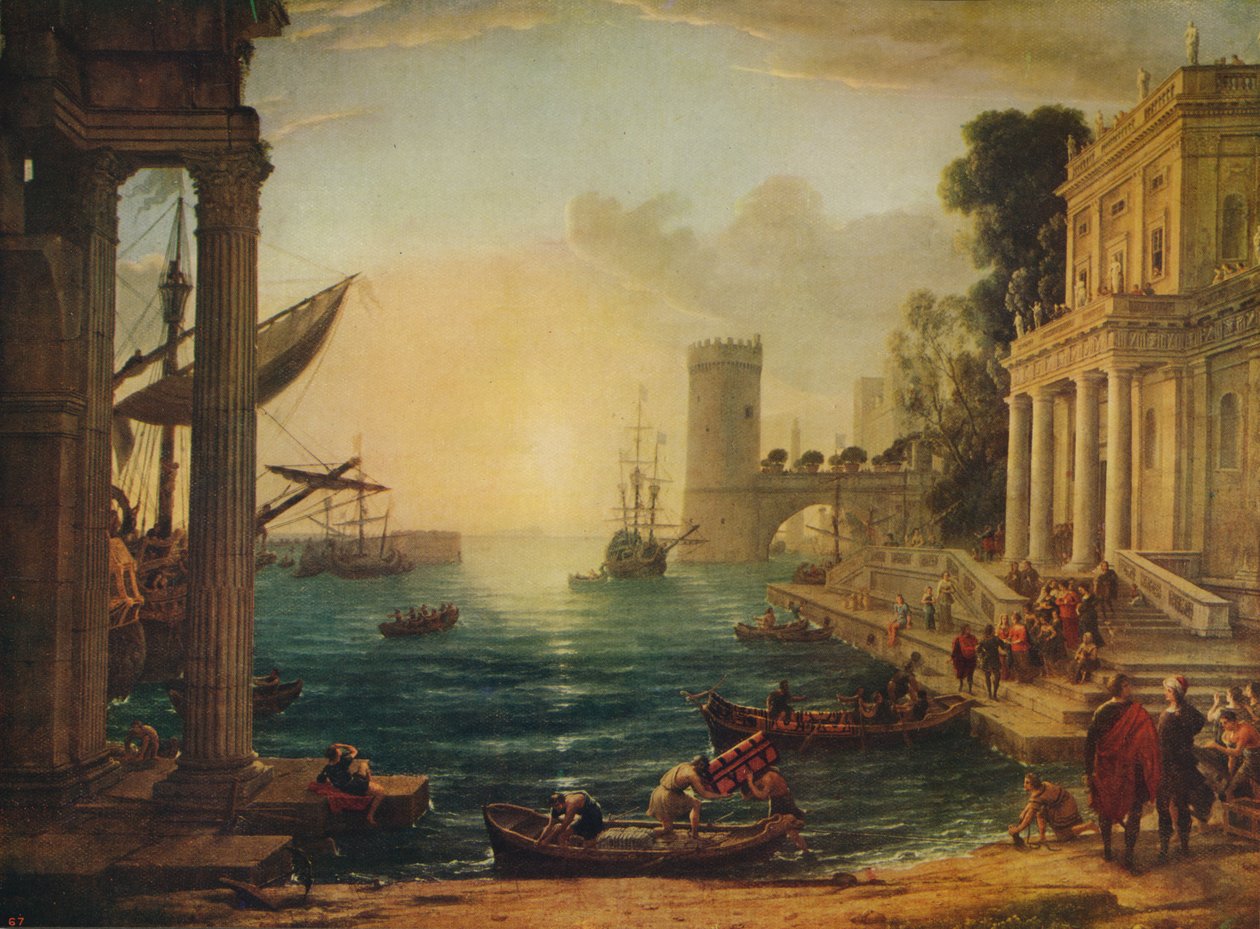 Die Einschiffung der Königin von Saba, 1648, ca. 1915 von Claude Lorrain