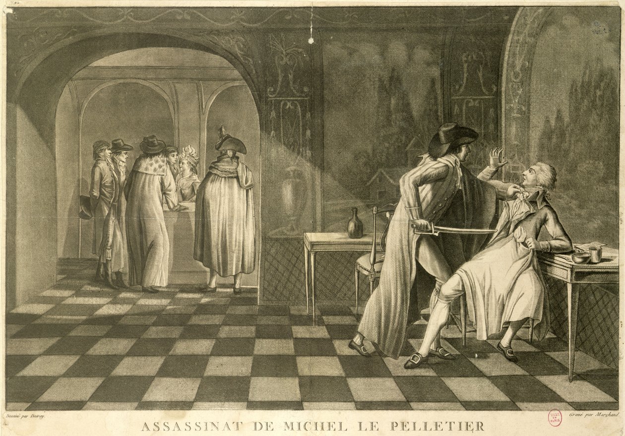 Ermordung des Abgeordneten Louis-Michel Le Peletier de Saint-Fargeau, 20. Januar 1793 von Claude Louis Desrais