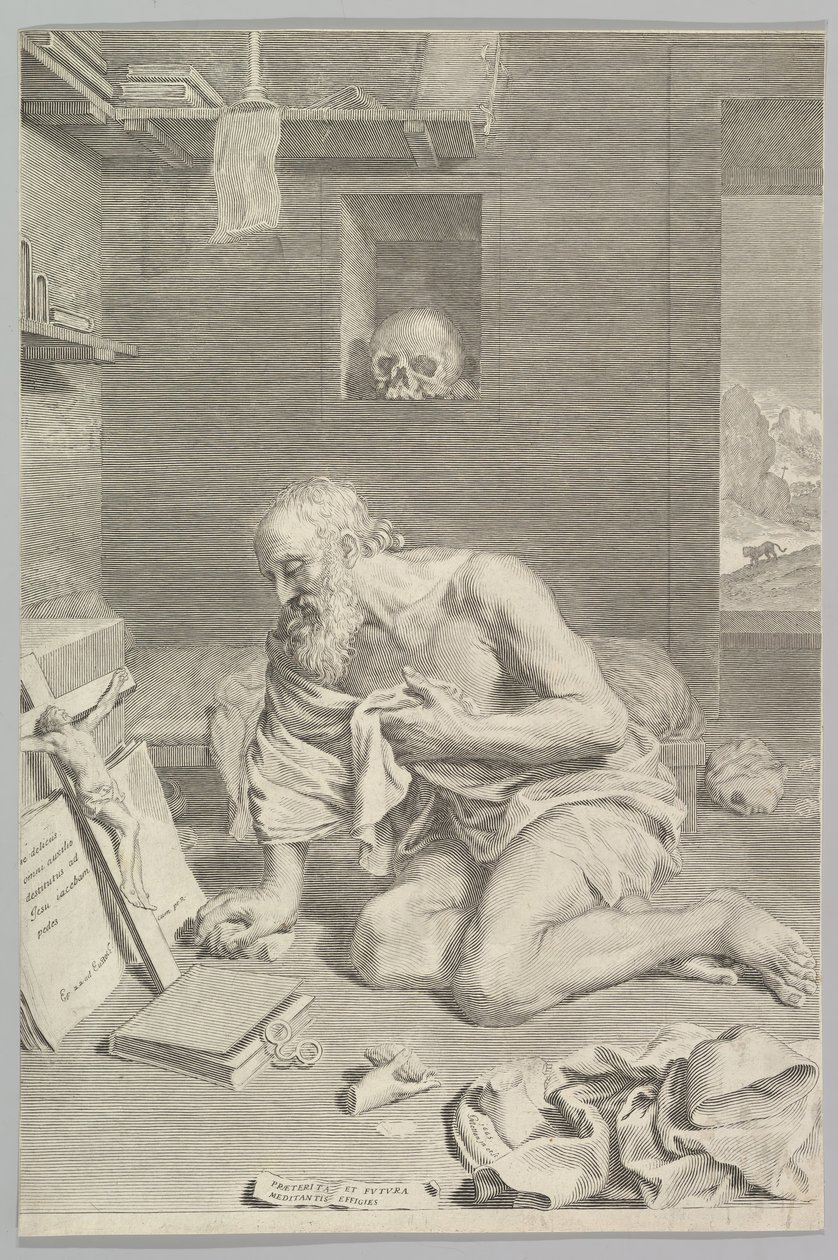 Der heilige Hieronymus betet in seiner Zelle, 1665 von Claude Mellan
