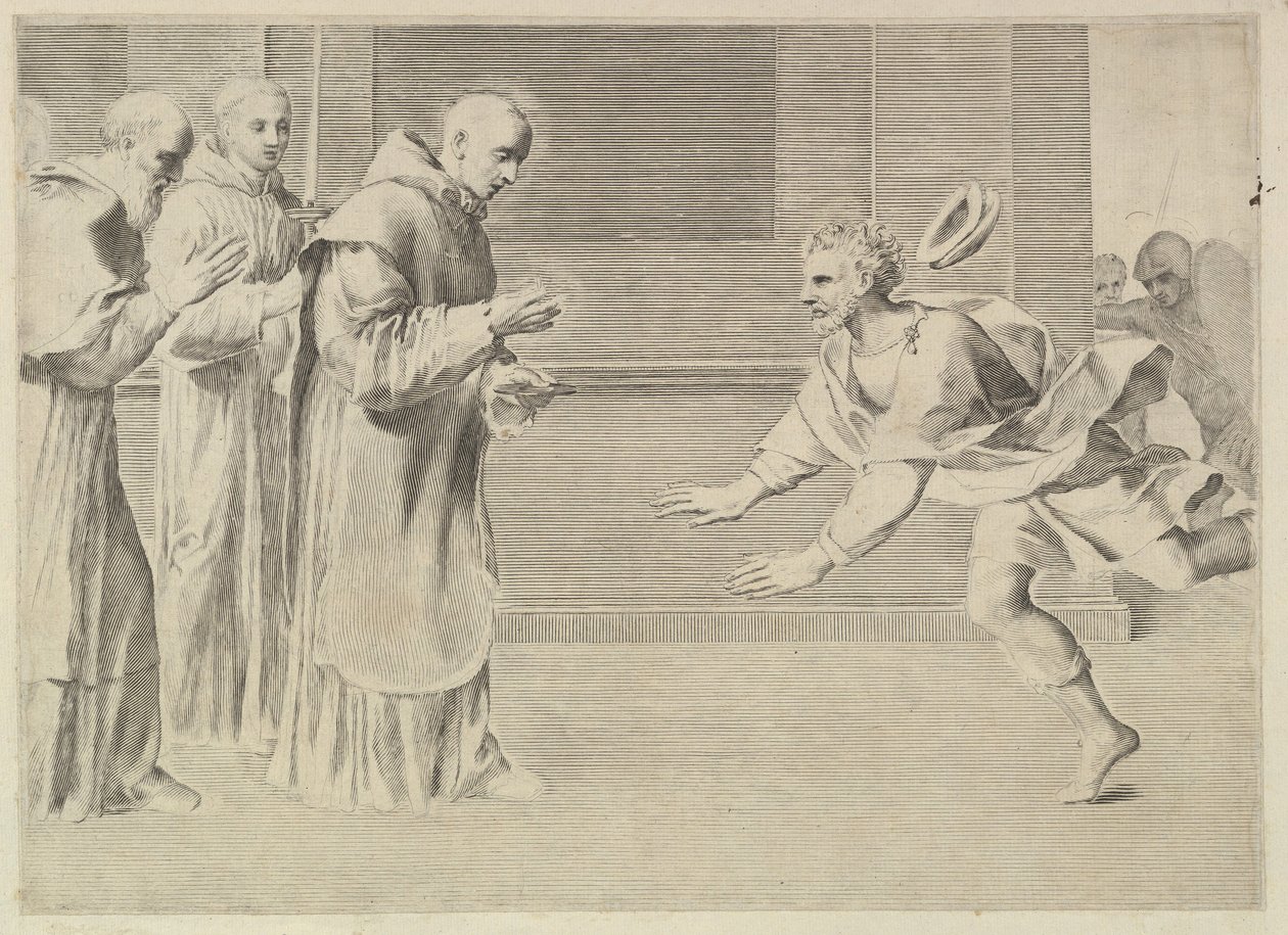 St. Wilhelm, Herzog von Aquitanien, bekehrt von St. Bernhard von Claude Mellan