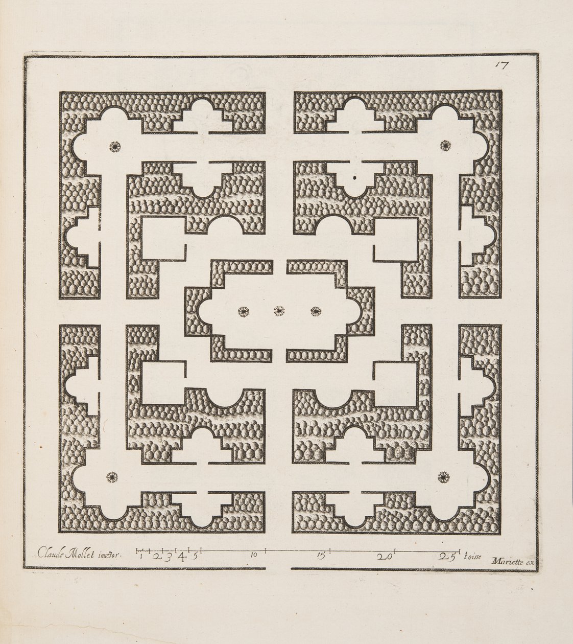 Entwurf für Parterre, aus Theatre des Plans et Jardinages, veröffentlicht 1652 (Gravur) von Claude Mollet
