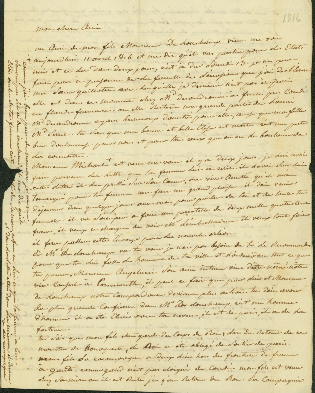 Brief an Antoine Saugrain von seinem Bruder, 1816 von Claude Saugrain