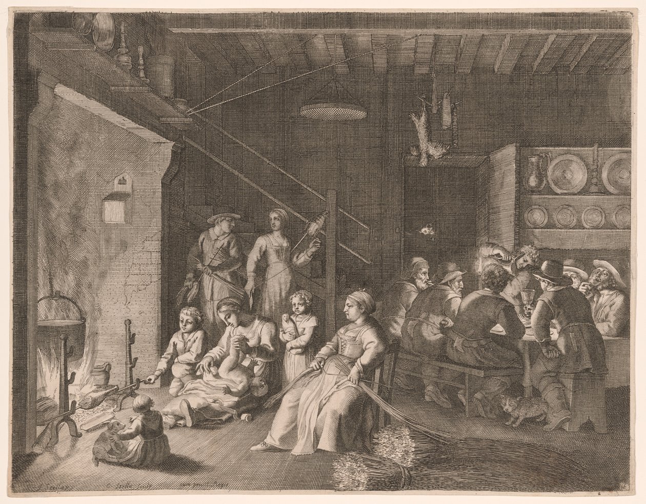 Die Nachtwache auf dem Bauernhof im Winter, Platte 16 aus Pastorales von Claudine Bouzonnet Stella