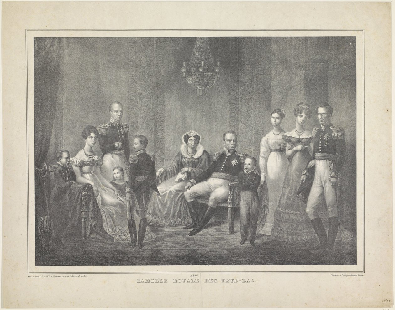 Familienporträt von Wilhelm I. Friedrich, König der Niederlande, Wilhelmina von Preußen, ihre Söhne mit Ehefrauen, ihre Tochter und vier Enkelkinder von Claudio Linati