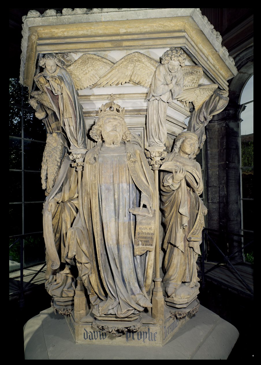 König David flankiert von Moses und Jeremia (Detail) von Claus and Malouel, Jean Sluter