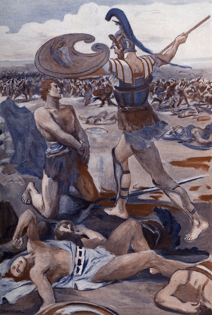 Der Tod von Patroklos: Hektor tötet Patroklos. Illustration von Clement Gontier für Homers 