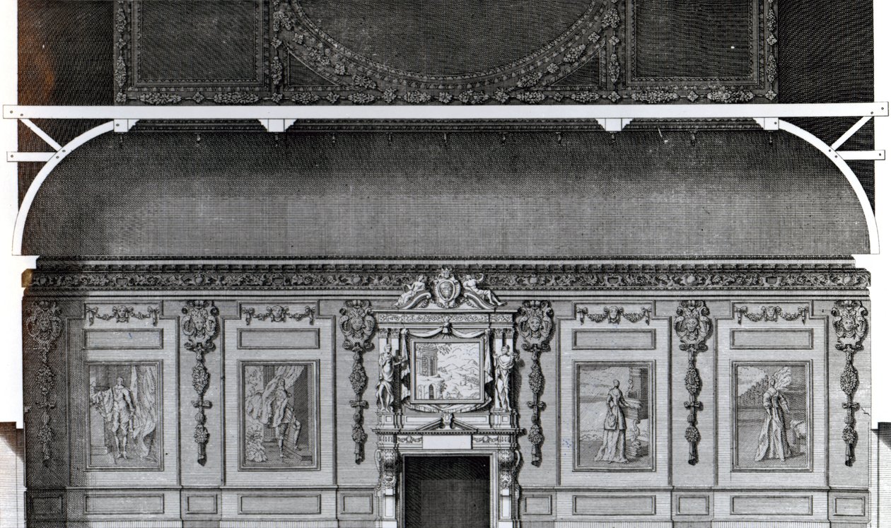Abschnitt des großen Speisesaals in Wilton, nach einem Entwurf von Inigo Jones, graviert von H. Hulsbergh, veröffentlicht in 
