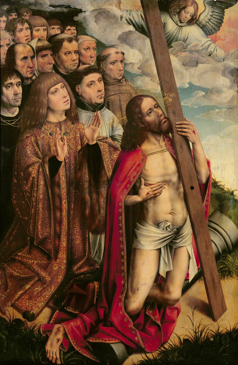 Christus der Mittler mit Philipp dem Schönen (1478-1506) und seinem Gefolge, linkes Flügelbild eines Altars von Colijn de Coter