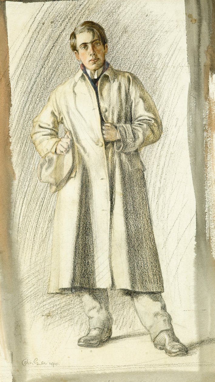 Porträt eines jungen Mannes mit Mantel und Hut, 1910 von Colin Unwin Gill