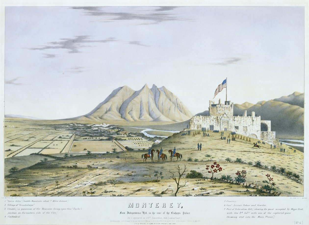Monterey, vom Independence Hill, hinter dem Bischofspalast. Wie es am 23. September erschien von Colonel Daniel (after) Whiting Powers