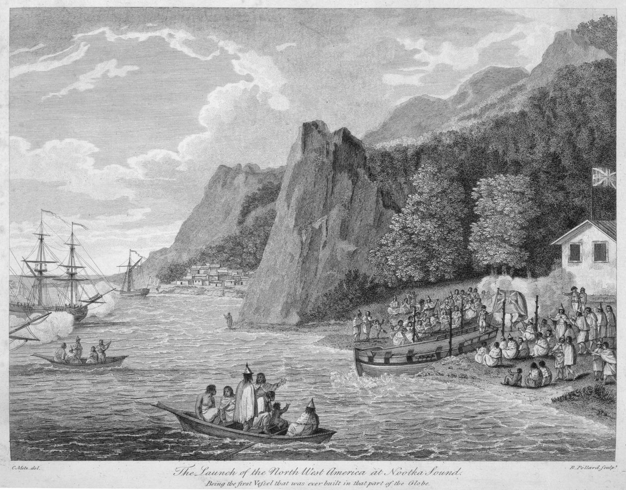 Der Stapellauf der North West America in Nootka Sound, aus 