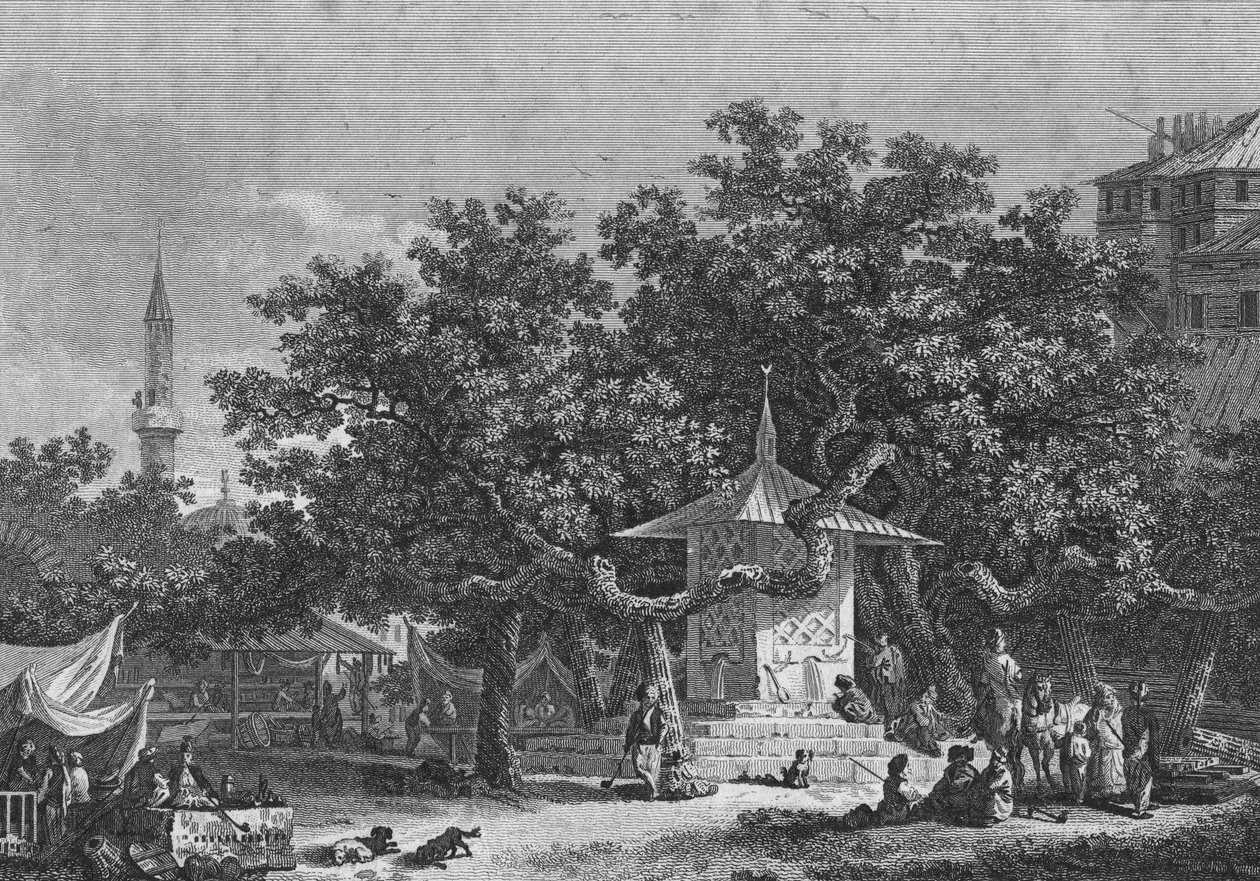 Eine Ansicht in der Nähe der Stadt Damaskus, graviert von Heath von Conrad Martin Metz