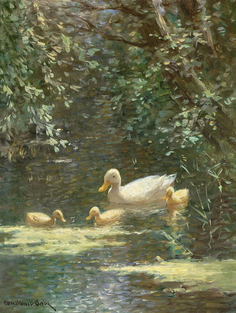 Entenmutter mit Entenküken im Wasser von Constant Artz