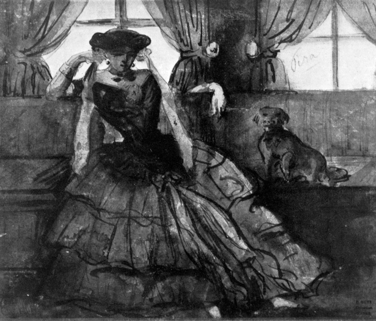 Eine Dame mit ihrem Hund, 19. Jahrhundert, 1930 von Constantin Guys