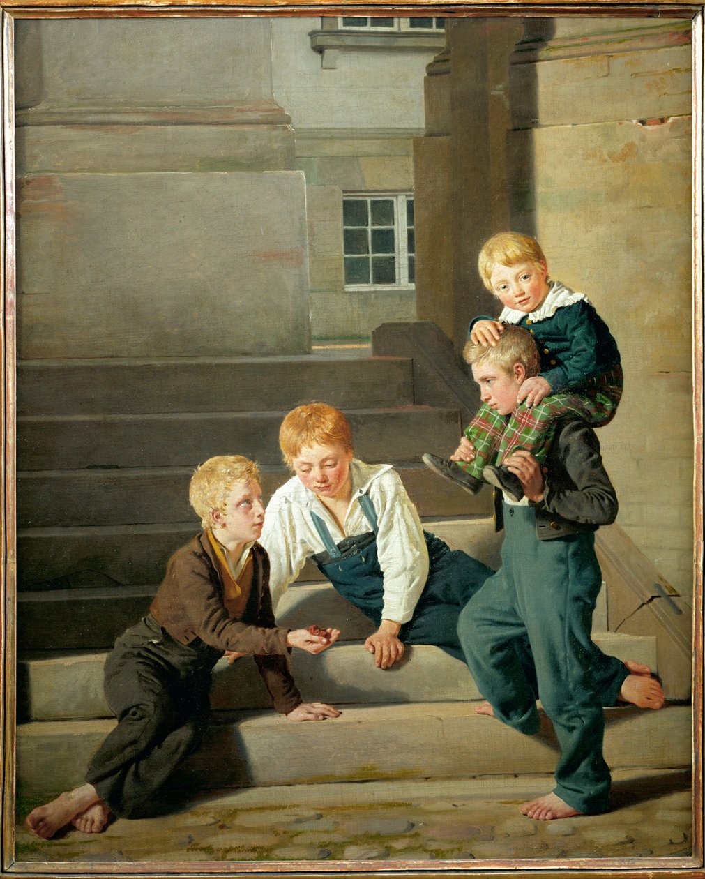 Jungen, die vor dem Christiansborg-Palast in Kopenhagen Würfel spielen von Constantin Hansen