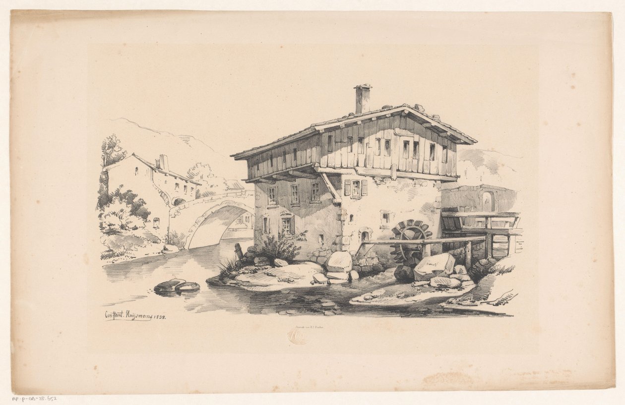 Haus mit Wassermühle im Bergdorf von Constantinus Cornelis Huysmans