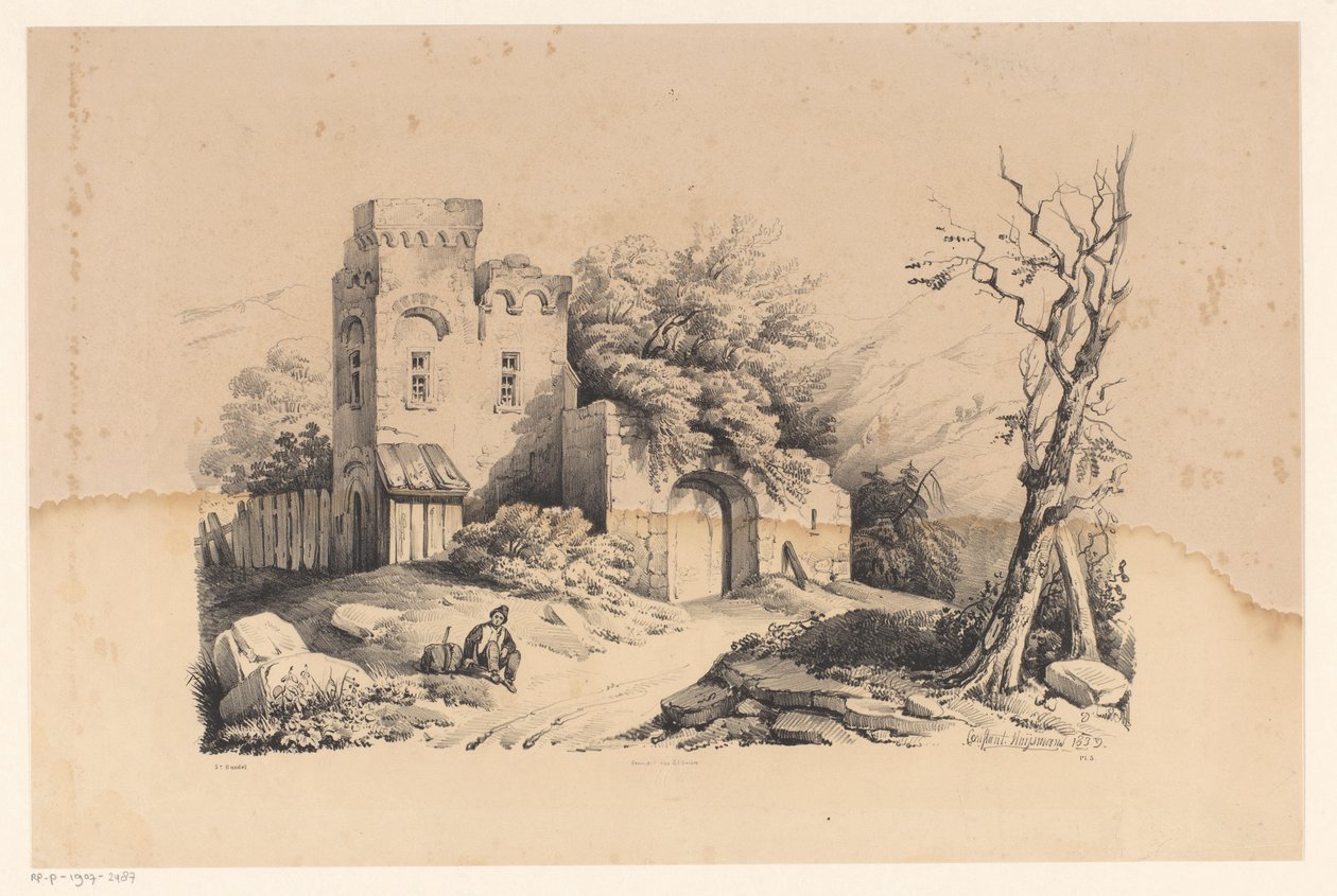 Wanderer bei Ruine von Constantinus Cornelis Huysmans